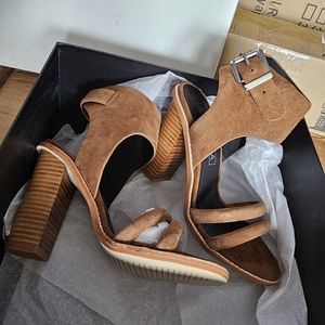 SOL SANA tiki heel tan Suede women's sandals shoes size EU 36